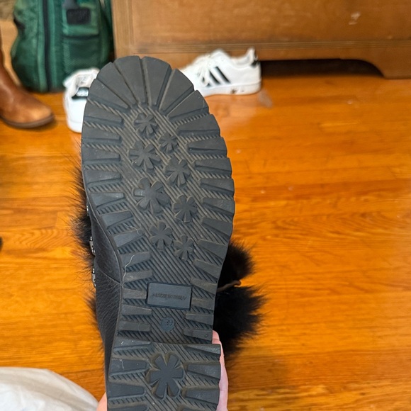 Barneys New York Black Fox Fur-Trimmed M6 Combat Boots - Picture 2 of 7